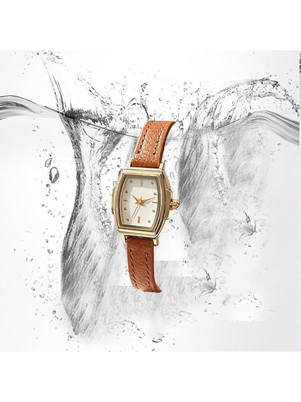 Women's Brown Gold White Vintage Retro Elegant Rectangular Case Wrist Watch - Picture 6 of 7